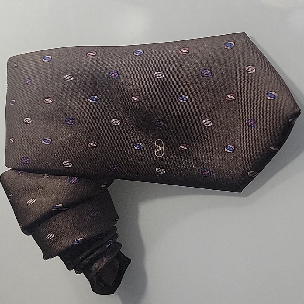 Vintage Valentino Dark Brown Silk Tie with Colorful Accents